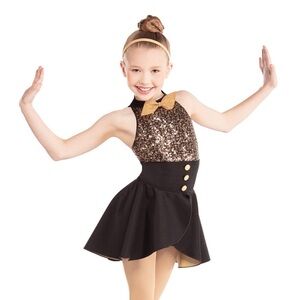 Revolution Dancewear “Destiny” Sparkling Gold and Black Kids Costume MC